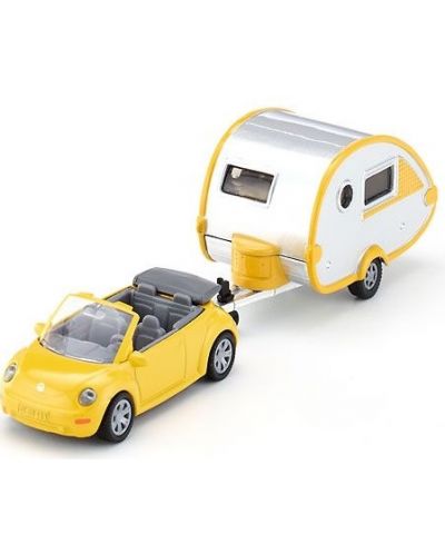 Метална количка Siku - Кабрио VW Beetle с каравана - 1