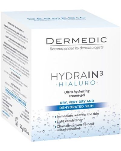 Dermedic Hydrain3 Hialuro Ултрахидратиращ крем-гел за лице, 50 g - 3