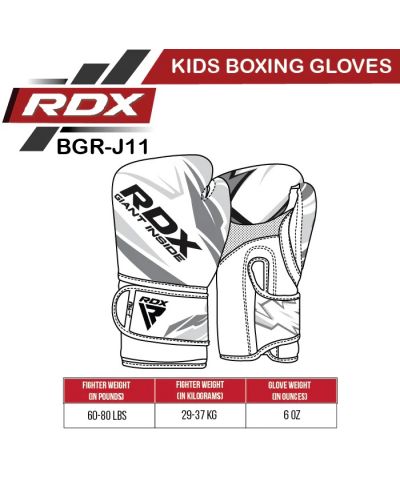 Детски боксови ръкавици RDX - J11, 6 oz, червени/черни - 6