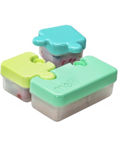 Детска кутия пъзел за храна Melii - Синьо-зелена, 850 ml - 3