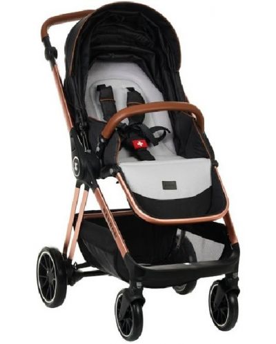 Детска количка Zizito - Barron 3 в 1, черна със златисто-розова рамка - 3