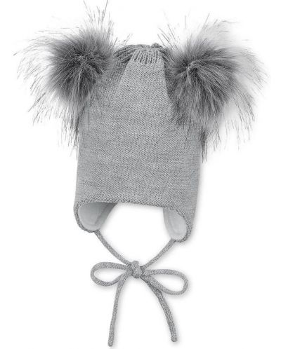 Детска зимна шапка с помпони Sterntaler - 49 cm, 12-18 м, сива - 1