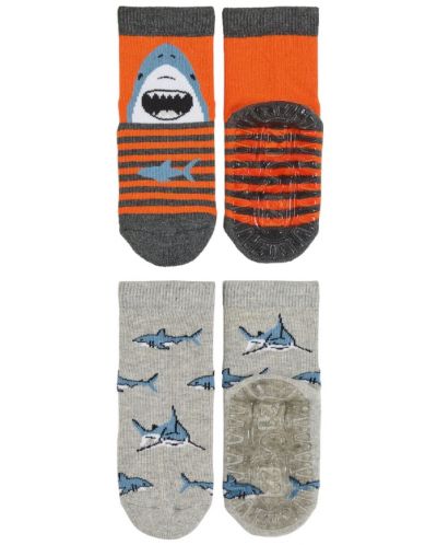 Чорапи със силиконова подметка Sterntaler - С акули, 27/28 размер, 4-5 години, 2 чифта - 2
