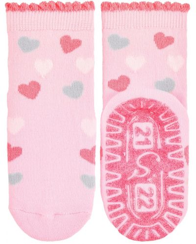 Детски чорапи със силиконова подметка Sterntaler - На сърчица, 25/26 размер, 3-4 години, розови - 2