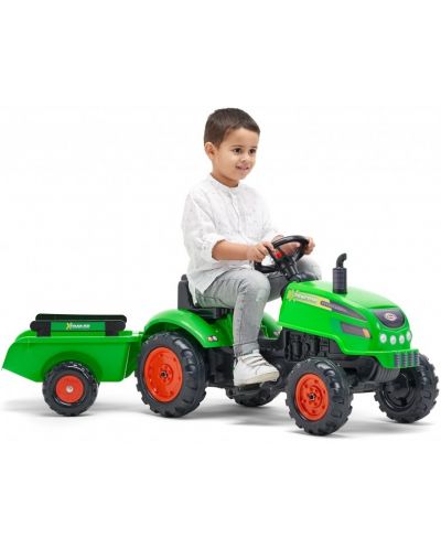 Детски трактор Falk - С ремарке, отварящ се капак и педали, зелен - 3