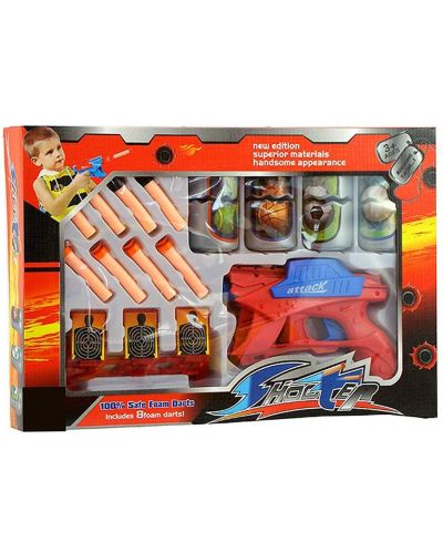 Детски комплект Raya Toys - Пистолет с дунапренени стрели, син - 1