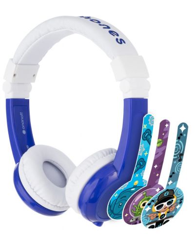 Детски слушалки с микрофон BuddyPhones - Explore, сини/бели - 2