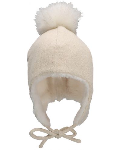 Детска зимна шапка с помпон Sterntaler - За момичета, 47 cm, 9-12 м, eкрю - 2