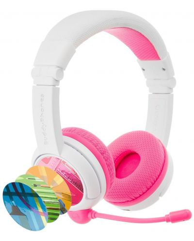 Детски слушалки BuddyPhones - School+, розови/бели - 1