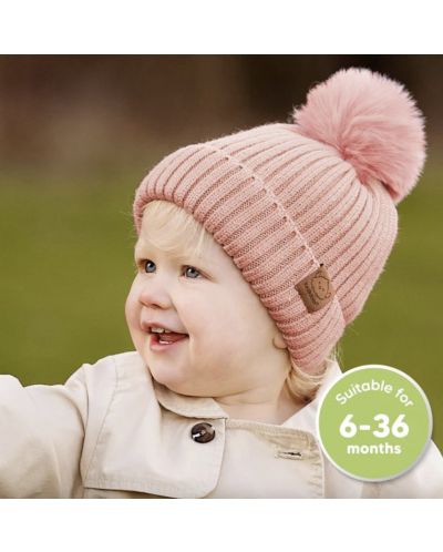 Детска зимна шапка с помпон KeaBabies - 6-36 месеца, розова, 2 броя - 3
