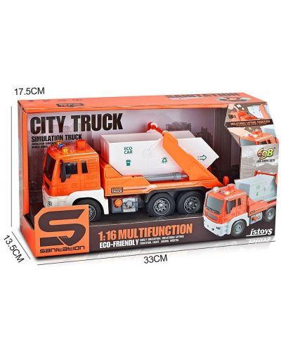 Детски камион Raya Toys - Truck Car, Сметовоз със звуки светлини, 1:16 - 2