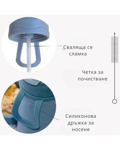 Детски термос със сламка Nuvita - 500 ml, Sage Green - 4