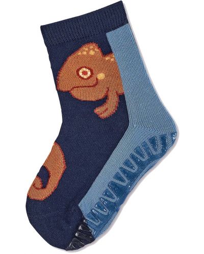 Чорапи със силиконова подметка Sterntaler - С хамелеон, 19/20 размер, 12-18 месеца, сини - 1