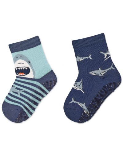 Чорапи със силиконова подметка Sterntaler - С акули, 17/18 размер, 6-12 месеца, 2 чифта - 1