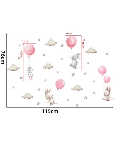 Детски стикери за стена за детска стая Sipo - Зайчета и балони, розови - 3