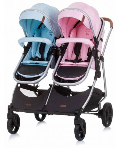 Детска количка за близнаци Chipolino - Дуо Смарт, Роза/Скай - 7