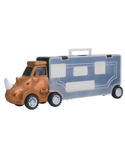 Детски автовоз Raya Toys - Носорог с животни, 11 части - 2