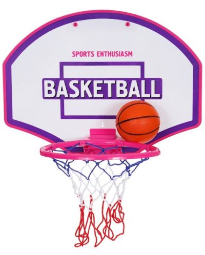 Детски комплект GT - Баскетболно табло за стена с топка и помпа, розово - 1
