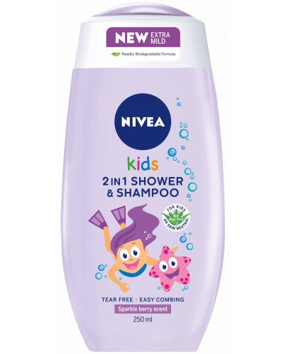 Nivea Kids Детски душ гел и шампоан, 2 в 1, 250 ml - 1