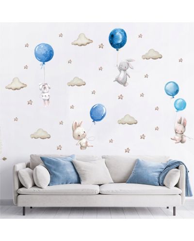 Детски стикери за стена за детска стая Sipo - Зайчета и балони, сини - 2