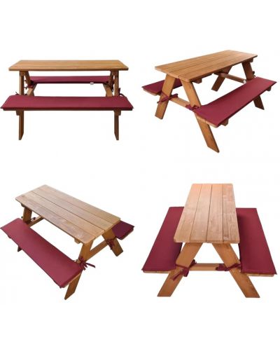 Детска дървена маса за пикник Ginger Home - С пейка и меки възглавници - 3