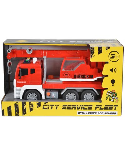 Детска играчка Moni Toys - Камион с кран и кука, червен, 1:12 - 1