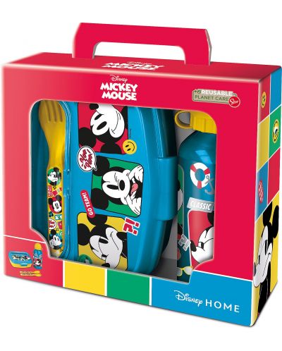 Детски комплект Stor Mickey Mouse - Бутилка, кутия за храна и прибори - 1