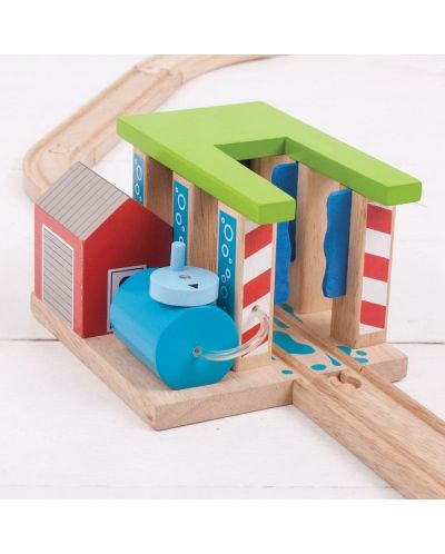 Детска дървена играчка Bigjigs - Автомивка за влакове - 4