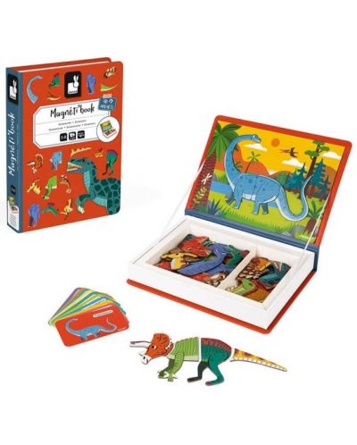 Детска магнитна книга Janod - Динозаври, 50 части - 2