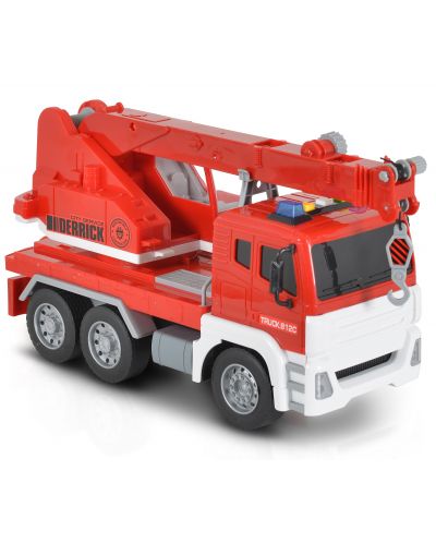 Детска играчка Moni Toys - Камион с кран и кука, червен, 1:12 - 4
