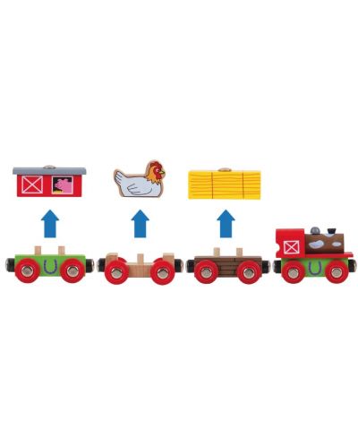 Детски дървен комплект Bigjigs - Фермерски влак - 2