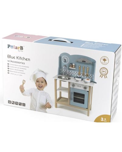 Детска кухня Viga - С аксесоари, PolarB, синя - 1
