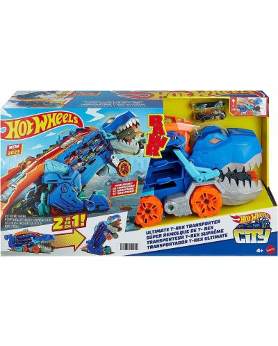 Детска играчка 2 в 1 Hot Wheels City - Автовоз T-Rex, с 2 колички - 1