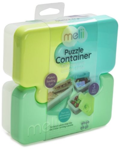 Детска кутия пъзел за храна Melii - Синьо-зелена, 850 ml - 4