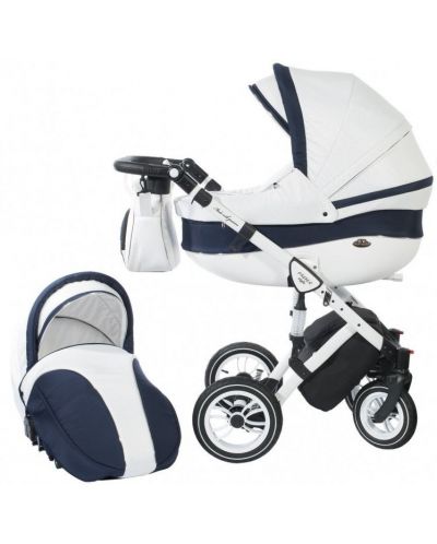 Детска количка 2 в 1 Baby Merc - Style, бяло и тъмно синьо - 1