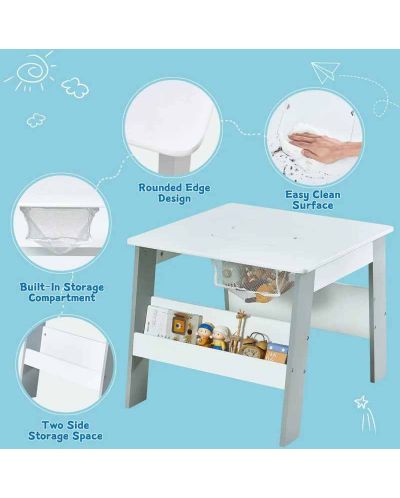 Детска дървена маса с 2 столчета и място за съхранение Ginger Home - Бяла със синьо - 8