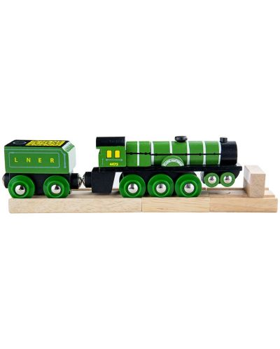 Детска дървена играчка Bigjigs - Парен локомотив, зелен - 1