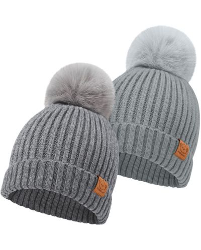 Детска зимна шапка KeaBabies - 6-36 месеца, сива, 2 броя - 1