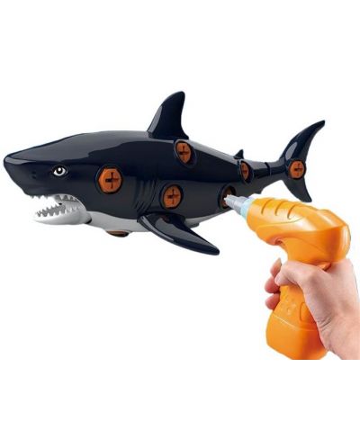 Детска играчка Raya Toys - Акула за сглобяване, с винтоверт и отвертки - 1