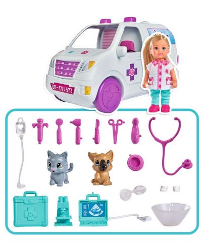 Детски комплект Simba Toys Evi Love - Доктор Еви с автомобил, 2в1 - 2