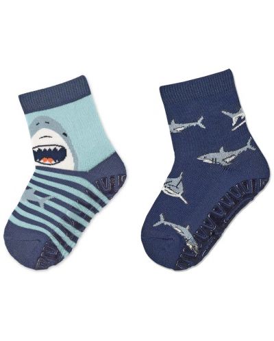 Детски чорапи със силиконова подметка Sterntaler - С акули, 19/20, 12-18 месеца, 2 чифта - 1