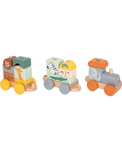 Детска играчка Small Foot - Дървено влакче Сафари, 16 части - 2