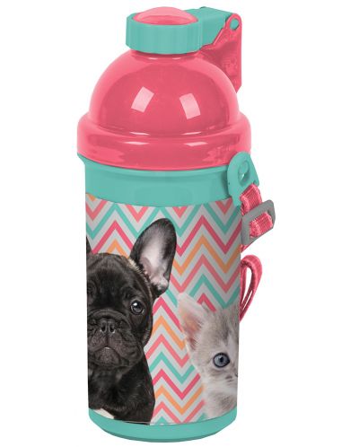Детска бутилка за вода Paso Dog&Cat - 500 ml, розово-синя - 1