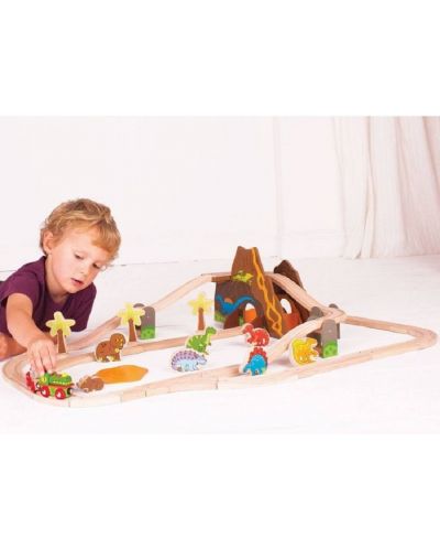 Детска дървена играчка Bigjigs - Динозавърски влаков комплект - 2