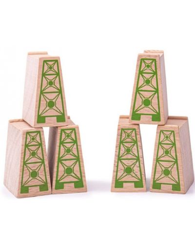 Детска играчка Bigjigs - Дървени блокчета за повдигане на релси, 6 броя - 1