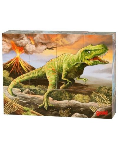 Детски дървени кубчета Goki - Динозаври - 1