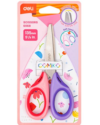 Детска ножица Deli Comiko - E6068, 13.5 cm, цветни дръжки, розова - 2