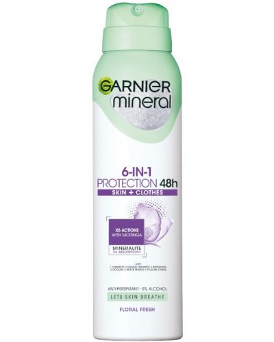 Garnier Mineral Спрей дезодорант Protection 6, Floral fresh, 150 ml - 1