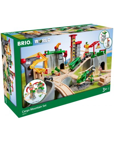 Детски комплект Brio World - Товарни влакчета, релси и тунели, 49 части - 1