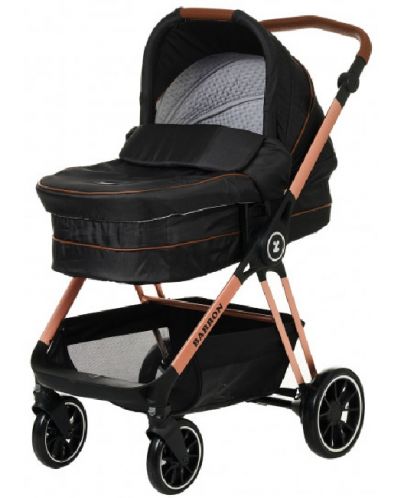 Детска количка Zizito - Barron 3 в 1, черна със златисто-розова рамка - 4